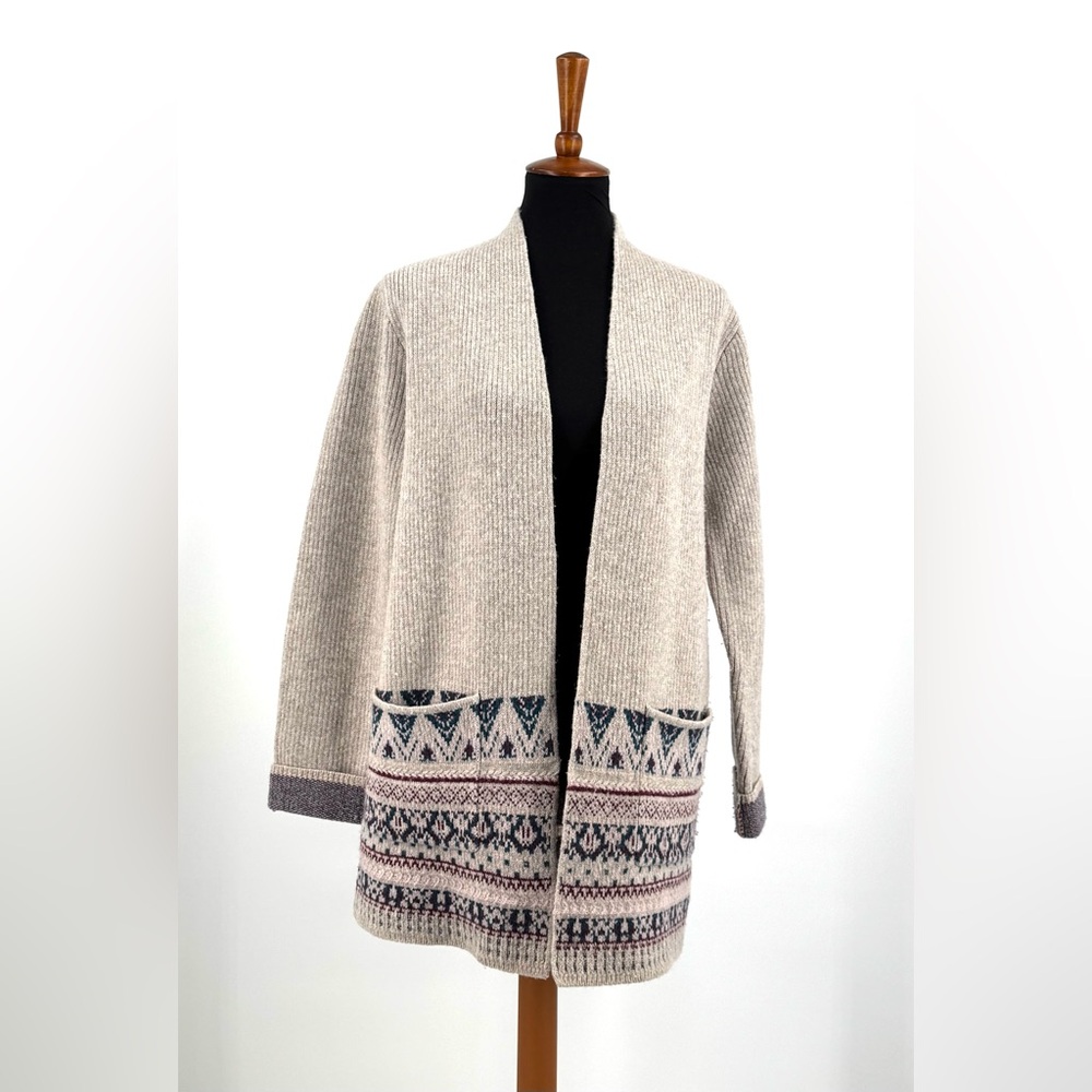 Orvis Merino Wool Fair Isle Alpine Border Cardigan Sweater Size M